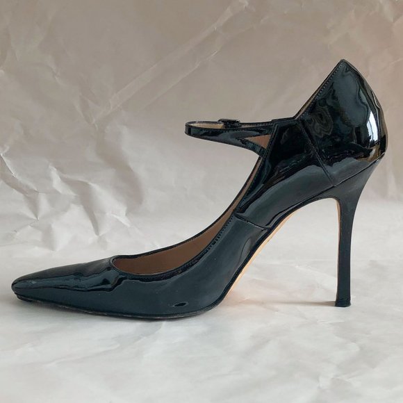 Manolo Blahnik black patent leather mary jane 4" high heel pumps Sz 39 - Picture 5 of 9
